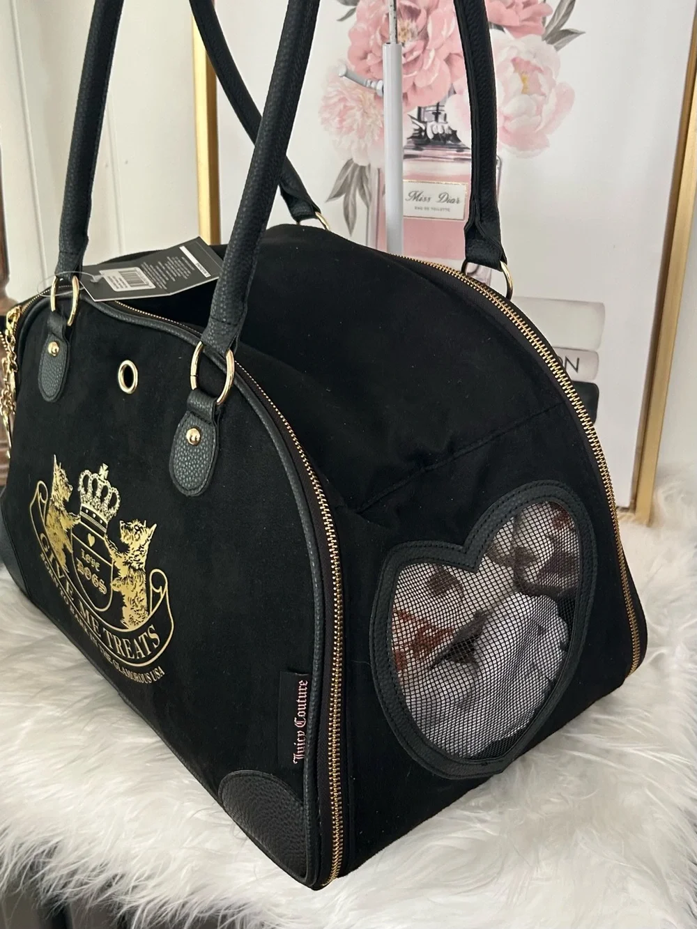 Juicy Couture Black Gold Dog Cat Pet Carrier Tote Bag Duffle NWT